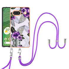 Custodia Silicone Gel Morbida Fantasia Modello Cover con Cinghia Cordino Mano Y03B per Google Pixel 7a 5G Viola