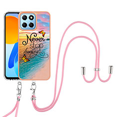 Custodia Silicone Gel Morbida Fantasia Modello Cover con Cinghia Cordino Mano Y03B per Huawei Honor 70 Lite 5G Multicolore