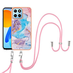 Custodia Silicone Gel Morbida Fantasia Modello Cover con Cinghia Cordino Mano Y03B per Huawei Honor X6 5G Blu