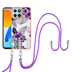 Custodia Silicone Gel Morbida Fantasia Modello Cover con Cinghia Cordino Mano Y03B per Huawei Honor X6 5G Viola