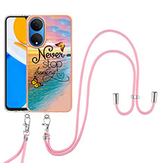 Custodia Silicone Gel Morbida Fantasia Modello Cover con Cinghia Cordino Mano Y03B per Huawei Honor X7 Multicolore