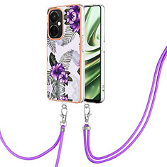 Custodia Silicone Gel Morbida Fantasia Modello Cover con Cinghia Cordino Mano Y03B per OnePlus Nord CE 3 5G Viola