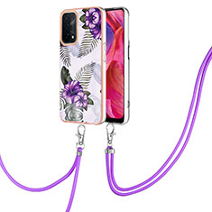 Custodia Silicone Gel Morbida Fantasia Modello Cover con Cinghia Cordino Mano Y03B per Oppo A93 5G Viola