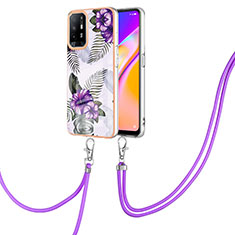 Custodia Silicone Gel Morbida Fantasia Modello Cover con Cinghia Cordino Mano Y03B per Oppo A95 5G Viola