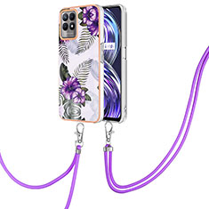 Custodia Silicone Gel Morbida Fantasia Modello Cover con Cinghia Cordino Mano Y03B per Realme 8i Viola