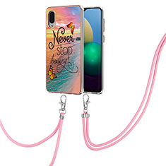 Custodia Silicone Gel Morbida Fantasia Modello Cover con Cinghia Cordino Mano Y03B per Samsung Galaxy A02 Multicolore