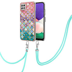 Custodia Silicone Gel Morbida Fantasia Modello Cover con Cinghia Cordino Mano Y03B per Samsung Galaxy A22s 5G Colorato