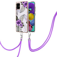 Custodia Silicone Gel Morbida Fantasia Modello Cover con Cinghia Cordino Mano Y03B per Samsung Galaxy A51 4G Viola