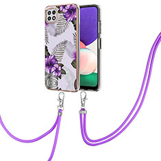 Custodia Silicone Gel Morbida Fantasia Modello Cover con Cinghia Cordino Mano Y03B per Samsung Galaxy F42 5G Viola