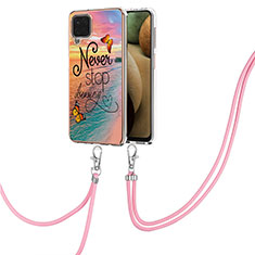 Custodia Silicone Gel Morbida Fantasia Modello Cover con Cinghia Cordino Mano Y03B per Samsung Galaxy M12 Multicolore