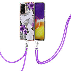 Custodia Silicone Gel Morbida Fantasia Modello Cover con Cinghia Cordino Mano Y03B per Samsung Galaxy M34 5G Viola