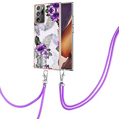 Custodia Silicone Gel Morbida Fantasia Modello Cover con Cinghia Cordino Mano Y03B per Samsung Galaxy Note 20 Ultra 5G Viola