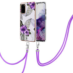 Custodia Silicone Gel Morbida Fantasia Modello Cover con Cinghia Cordino Mano Y03B per Samsung Galaxy S20 Viola