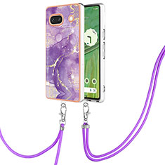 Custodia Silicone Gel Morbida Fantasia Modello Cover con Cinghia Cordino Mano Y05B per Google Pixel 7a 5G Viola