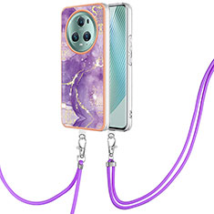 Custodia Silicone Gel Morbida Fantasia Modello Cover con Cinghia Cordino Mano Y05B per Huawei Honor Magic5 Pro 5G Viola