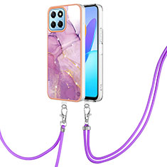 Custodia Silicone Gel Morbida Fantasia Modello Cover con Cinghia Cordino Mano Y05B per Huawei Honor X6 5G Lavanda