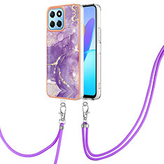 Custodia Silicone Gel Morbida Fantasia Modello Cover con Cinghia Cordino Mano Y05B per Huawei Honor X6 5G Viola