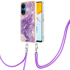 Custodia Silicone Gel Morbida Fantasia Modello Cover con Cinghia Cordino Mano Y05B per Huawei Honor X7 Viola