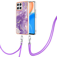 Custodia Silicone Gel Morbida Fantasia Modello Cover con Cinghia Cordino Mano Y05B per Huawei Honor X8 4G Viola