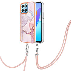 Custodia Silicone Gel Morbida Fantasia Modello Cover con Cinghia Cordino Mano Y05B per Huawei Honor X8a 5G Rosa