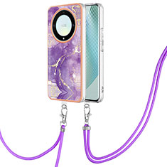 Custodia Silicone Gel Morbida Fantasia Modello Cover con Cinghia Cordino Mano Y05B per Huawei Honor X9a 5G Viola