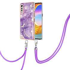 Custodia Silicone Gel Morbida Fantasia Modello Cover con Cinghia Cordino Mano Y05B per LG Velvet 5G Viola