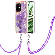 Custodia Silicone Gel Morbida Fantasia Modello Cover con Cinghia Cordino Mano Y05B per OnePlus Nord CE 3 5G Viola