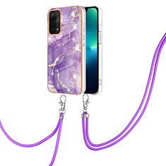 Custodia Silicone Gel Morbida Fantasia Modello Cover con Cinghia Cordino Mano Y05B per OnePlus Nord N200 5G Viola