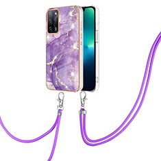 Custodia Silicone Gel Morbida Fantasia Modello Cover con Cinghia Cordino Mano Y05B per Oppo A53s 5G Viola