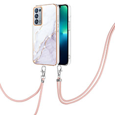 Custodia Silicone Gel Morbida Fantasia Modello Cover con Cinghia Cordino Mano Y05B per Oppo Reno6 Pro 5G Bianco