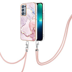 Custodia Silicone Gel Morbida Fantasia Modello Cover con Cinghia Cordino Mano Y05B per Oppo Reno6 Pro 5G Rosa