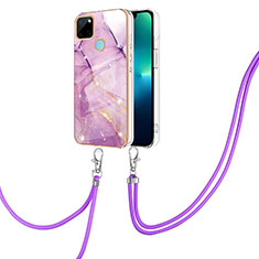 Custodia Silicone Gel Morbida Fantasia Modello Cover con Cinghia Cordino Mano Y05B per Realme C21Y Lavanda