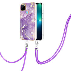 Custodia Silicone Gel Morbida Fantasia Modello Cover con Cinghia Cordino Mano Y05B per Realme C21Y Viola