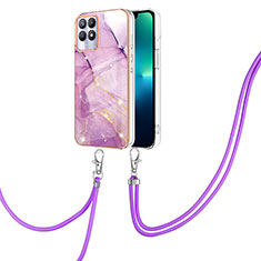 Custodia Silicone Gel Morbida Fantasia Modello Cover con Cinghia Cordino Mano Y05B per Realme Narzo 50 4G Lavanda