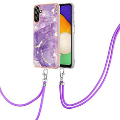 Custodia Silicone Gel Morbida Fantasia Modello Cover con Cinghia Cordino Mano Y05B per Samsung Galaxy A04s Viola