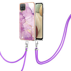 Custodia Silicone Gel Morbida Fantasia Modello Cover con Cinghia Cordino Mano Y05B per Samsung Galaxy A12 5G Lavanda