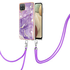 Custodia Silicone Gel Morbida Fantasia Modello Cover con Cinghia Cordino Mano Y05B per Samsung Galaxy A12 5G Viola