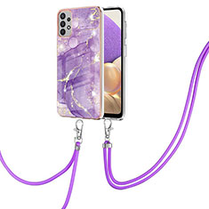 Custodia Silicone Gel Morbida Fantasia Modello Cover con Cinghia Cordino Mano Y05B per Samsung Galaxy A13 4G Viola