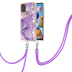 Custodia Silicone Gel Morbida Fantasia Modello Cover con Cinghia Cordino Mano Y05B per Samsung Galaxy A21s Viola