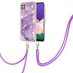 Custodia Silicone Gel Morbida Fantasia Modello Cover con Cinghia Cordino Mano Y05B per Samsung Galaxy A22 5G Viola