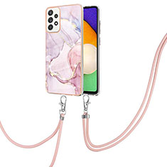 Custodia Silicone Gel Morbida Fantasia Modello Cover con Cinghia Cordino Mano Y05B per Samsung Galaxy A52 5G Rosa