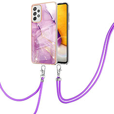 Custodia Silicone Gel Morbida Fantasia Modello Cover con Cinghia Cordino Mano Y05B per Samsung Galaxy A72 4G Lavanda