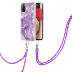 Custodia Silicone Gel Morbida Fantasia Modello Cover con Cinghia Cordino Mano Y05B per Samsung Galaxy F02S SM-E025F Viola