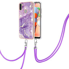 Custodia Silicone Gel Morbida Fantasia Modello Cover con Cinghia Cordino Mano Y05B per Samsung Galaxy M11 Viola