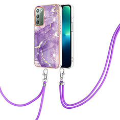 Custodia Silicone Gel Morbida Fantasia Modello Cover con Cinghia Cordino Mano Y05B per Samsung Galaxy Note 20 5G Viola