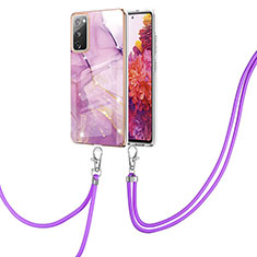 Custodia Silicone Gel Morbida Fantasia Modello Cover con Cinghia Cordino Mano Y05B per Samsung Galaxy S20 FE 4G Lavanda