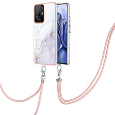 Custodia Silicone Gel Morbida Fantasia Modello Cover con Cinghia Cordino Mano Y05B per Xiaomi Mi 11T Pro 5G Bianco