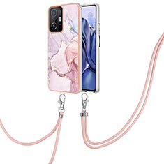 Custodia Silicone Gel Morbida Fantasia Modello Cover con Cinghia Cordino Mano Y05B per Xiaomi Mi 11T Pro 5G Rosa