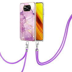 Custodia Silicone Gel Morbida Fantasia Modello Cover con Cinghia Cordino Mano Y05B per Xiaomi Poco X3 NFC Lavanda