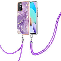 Custodia Silicone Gel Morbida Fantasia Modello Cover con Cinghia Cordino Mano Y05B per Xiaomi Redmi 10 4G Viola